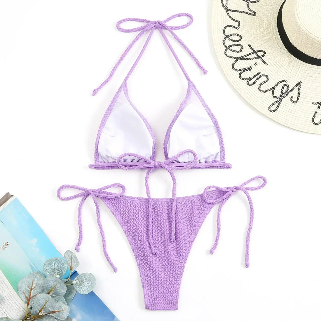 Colorful Triangle Lace Up Bikini Set